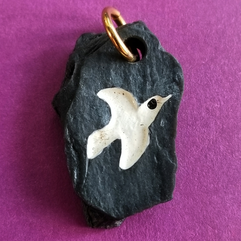 White Dove pendant charm black wood bird carved